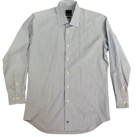 David Donahue‎ Trim Fit Dress Shirt 16 32/33 Blue Stripes Button Up Long Sleeve - Picture 2 of 13